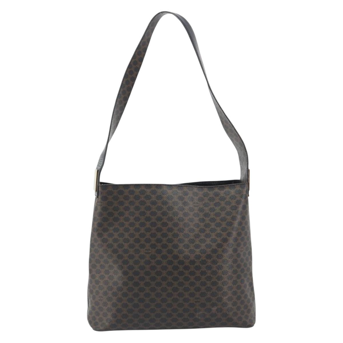 CELINE Macadam Canvas Shoulder Bag PVC Leather Black Gold Auth mr2663