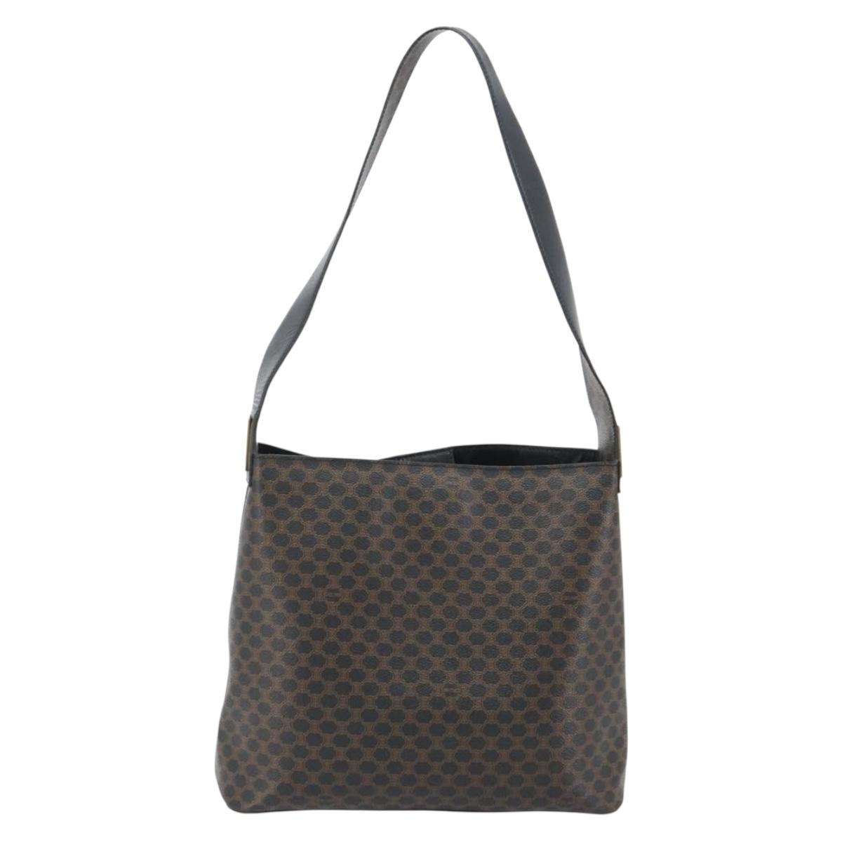CELINE Macadam Canvas Shoulder Bag PVC Leather Black Gold Auth mr2663