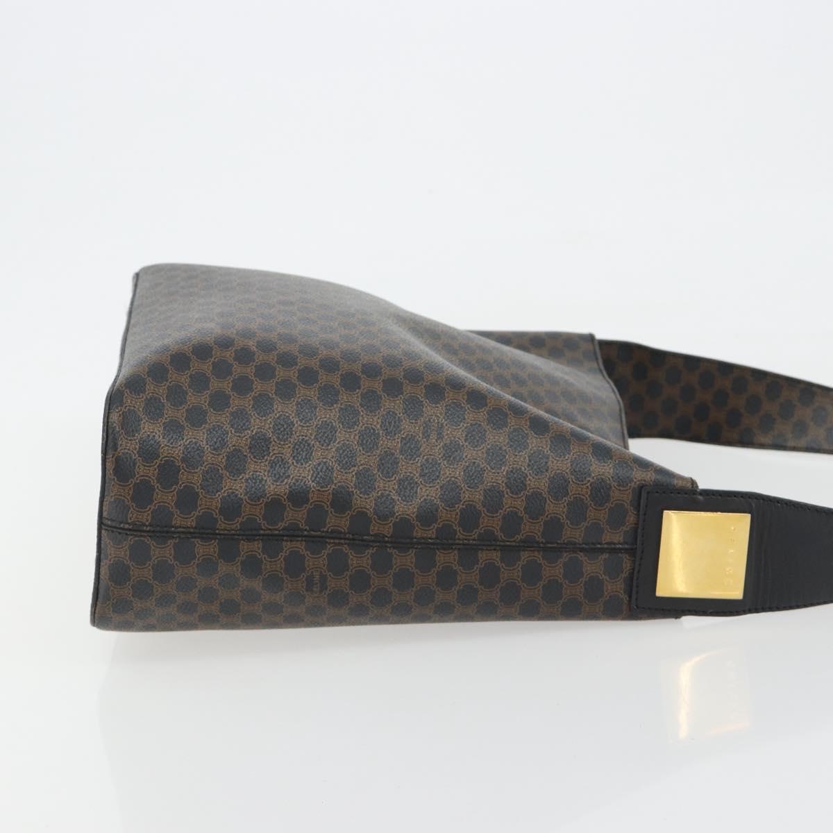 CELINE Macadam Canvas Shoulder Bag PVC Leather Black Gold Auth mr2663
