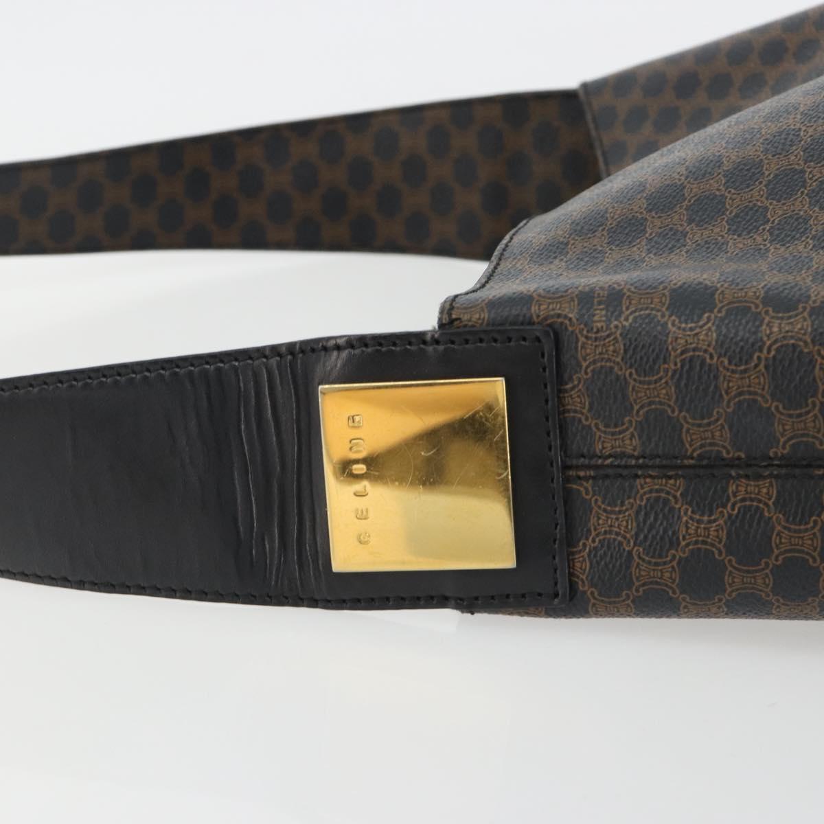CELINE Macadam Canvas Shoulder Bag PVC Leather Black Gold Auth mr2663