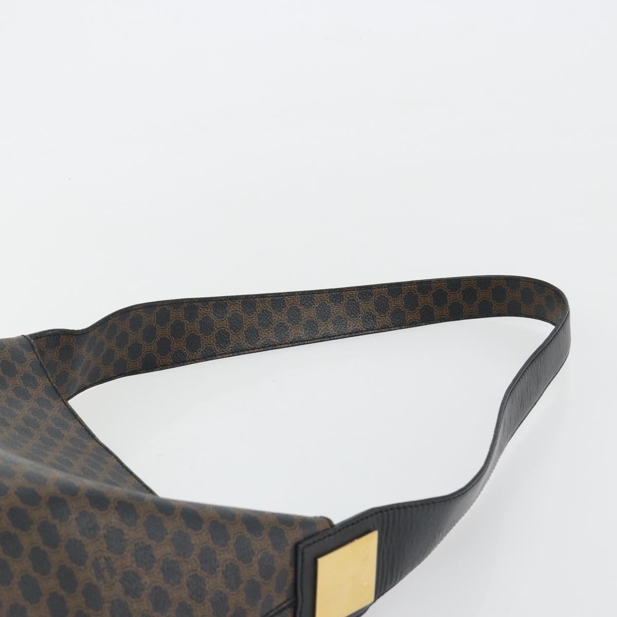 CELINE Macadam Canvas Shoulder Bag PVC Leather Black Gold Auth mr2663