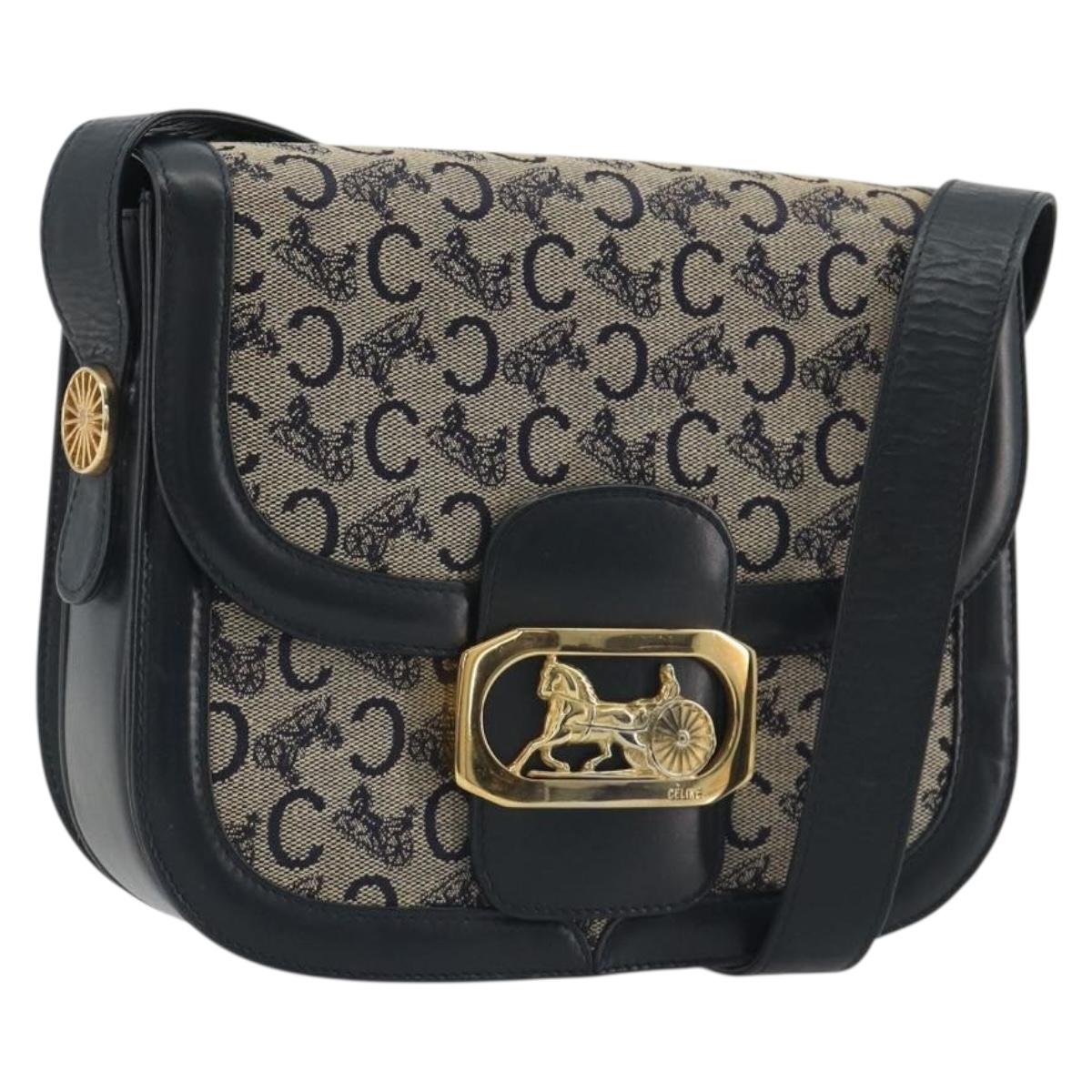 CELINE C Sulky Shoulder Bag Canvas Black Gold Auth mr2664