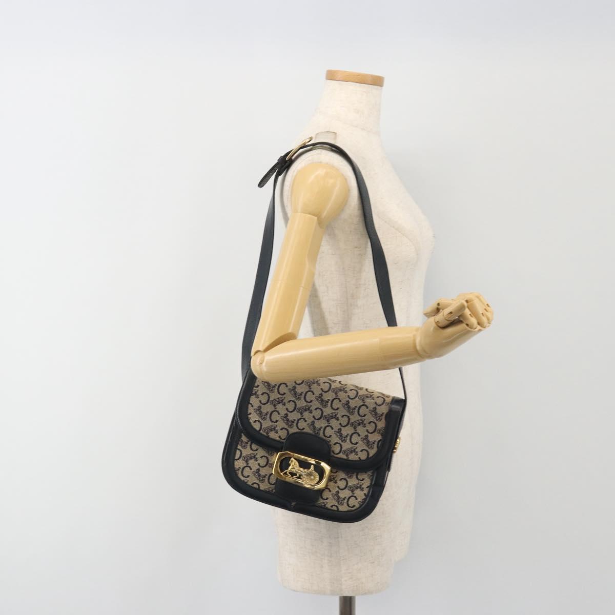 CELINE C Sulky Shoulder Bag Canvas Black Gold Auth mr2664