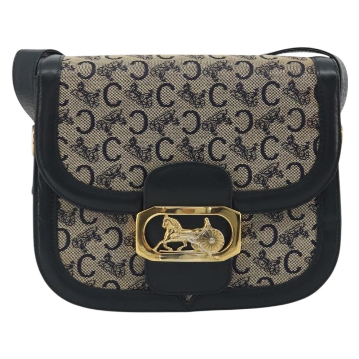 CELINE C Sulky Shoulder Bag Canvas Black Gold Auth mr2664