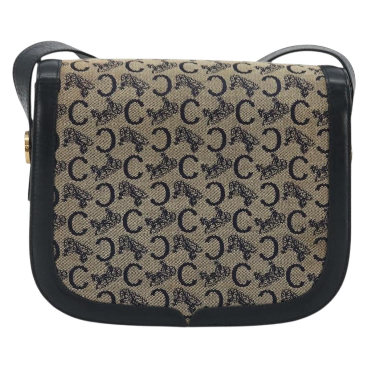 CELINE C Sulky Shoulder Bag Canvas Black Gold Auth mr2664