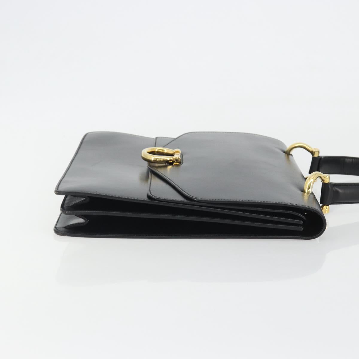 CELINE Hand Bag Leather Black Gold Auth mr2665V