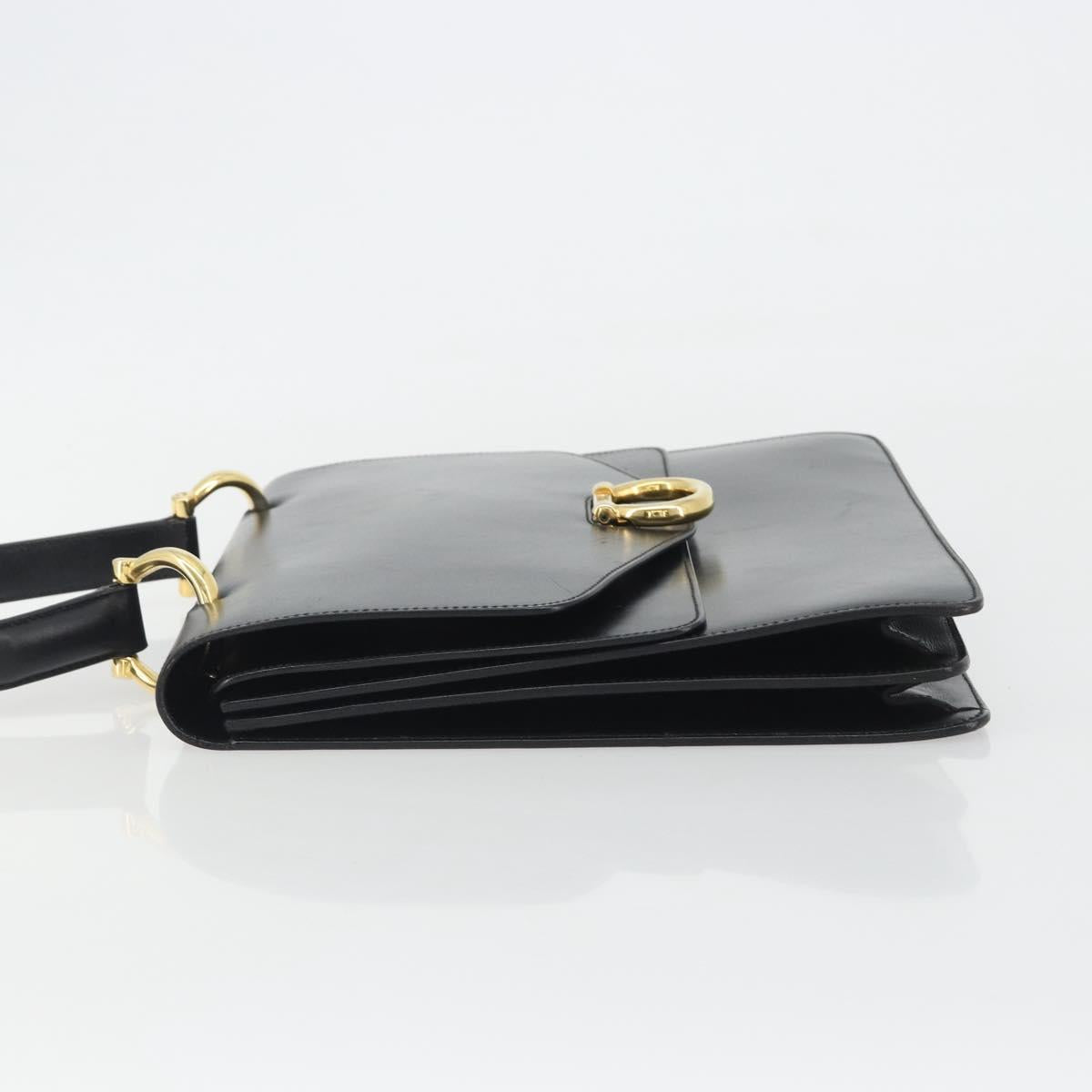 CELINE Hand Bag Leather Black Gold Auth mr2665V