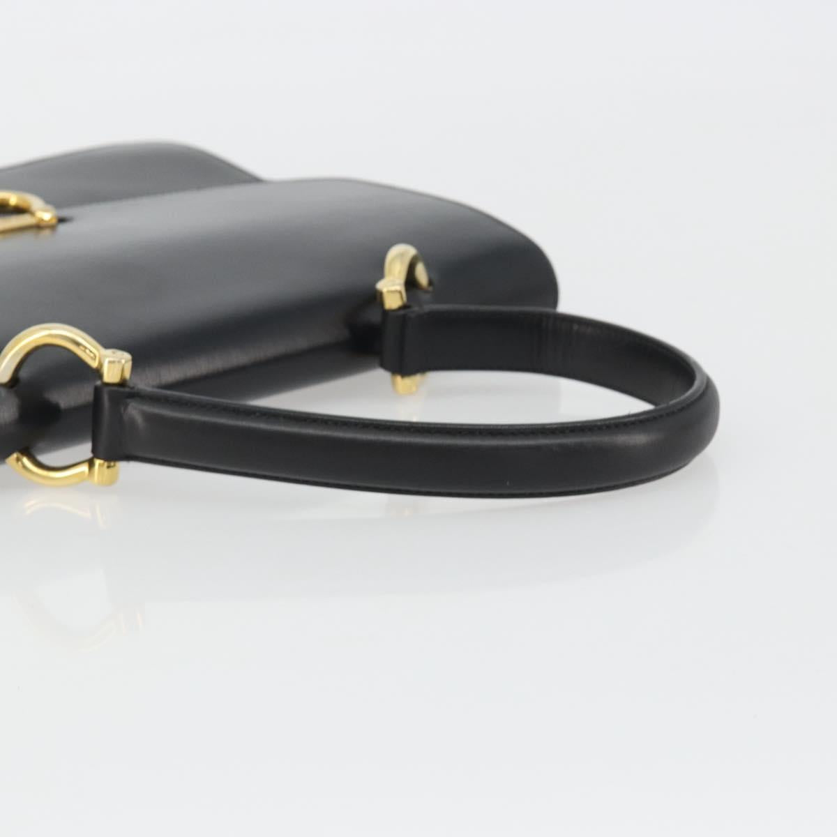 CELINE Hand Bag Leather Black Gold Auth mr2665V