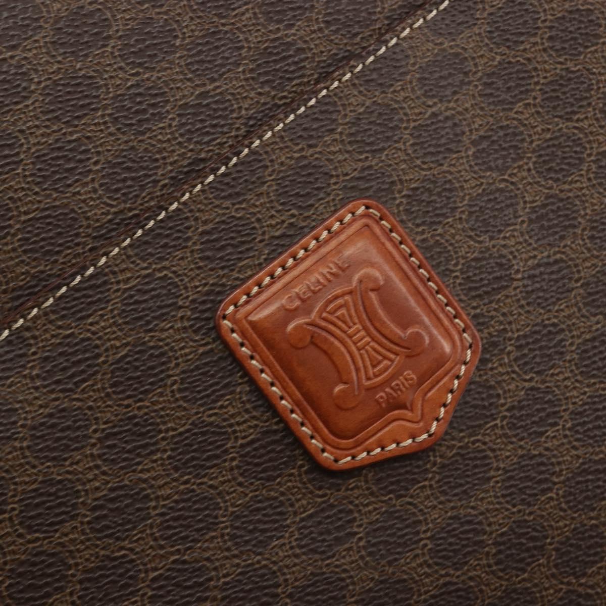 CELINE Macadam Canvas Hand Bag PVC Leather Brown Gold Auth mr2666