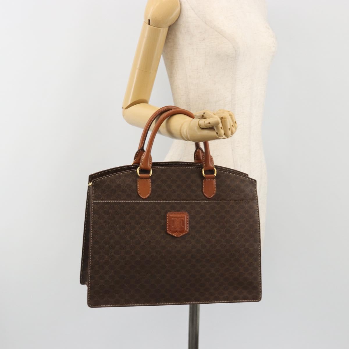 CELINE Macadam Canvas Hand Bag PVC Leather Brown Gold Auth mr2666