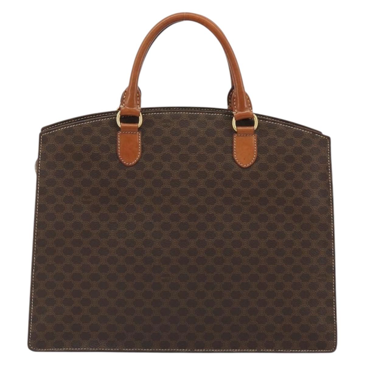 CELINE Macadam Canvas Hand Bag PVC Leather Brown Gold Auth mr2666