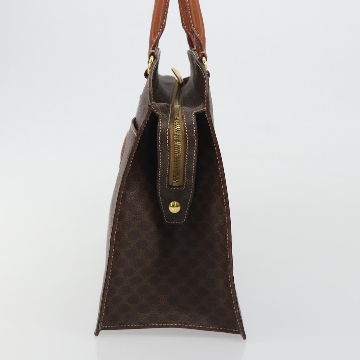 CELINE Macadam Canvas Hand Bag PVC Leather Brown Gold Auth mr2666