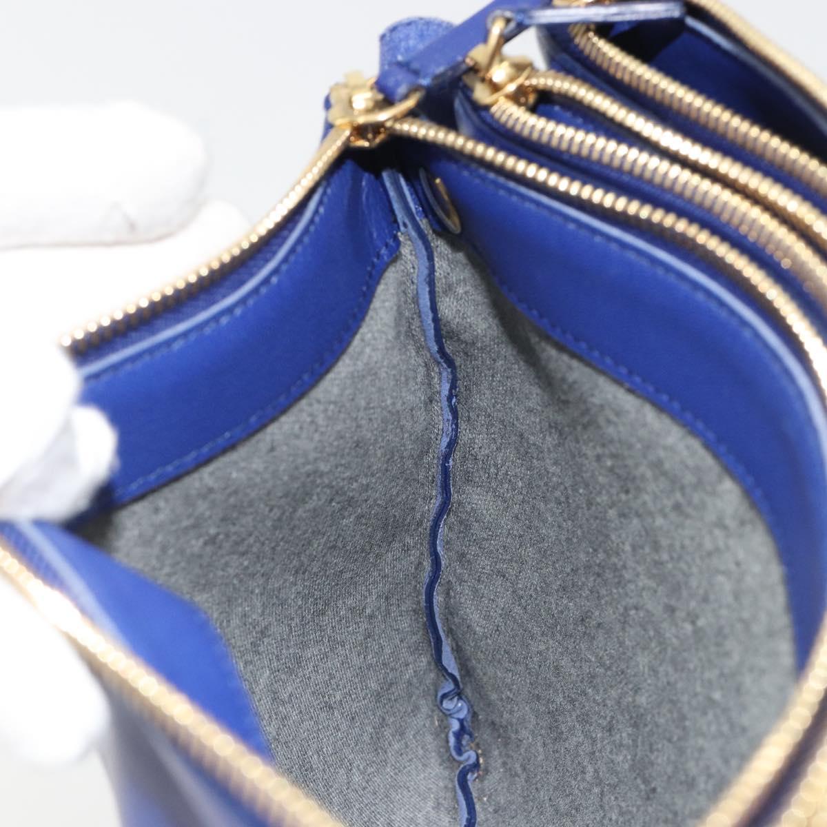 CELINE Trio Shoulder Bag Leather Blue Gold Auth mr2667
