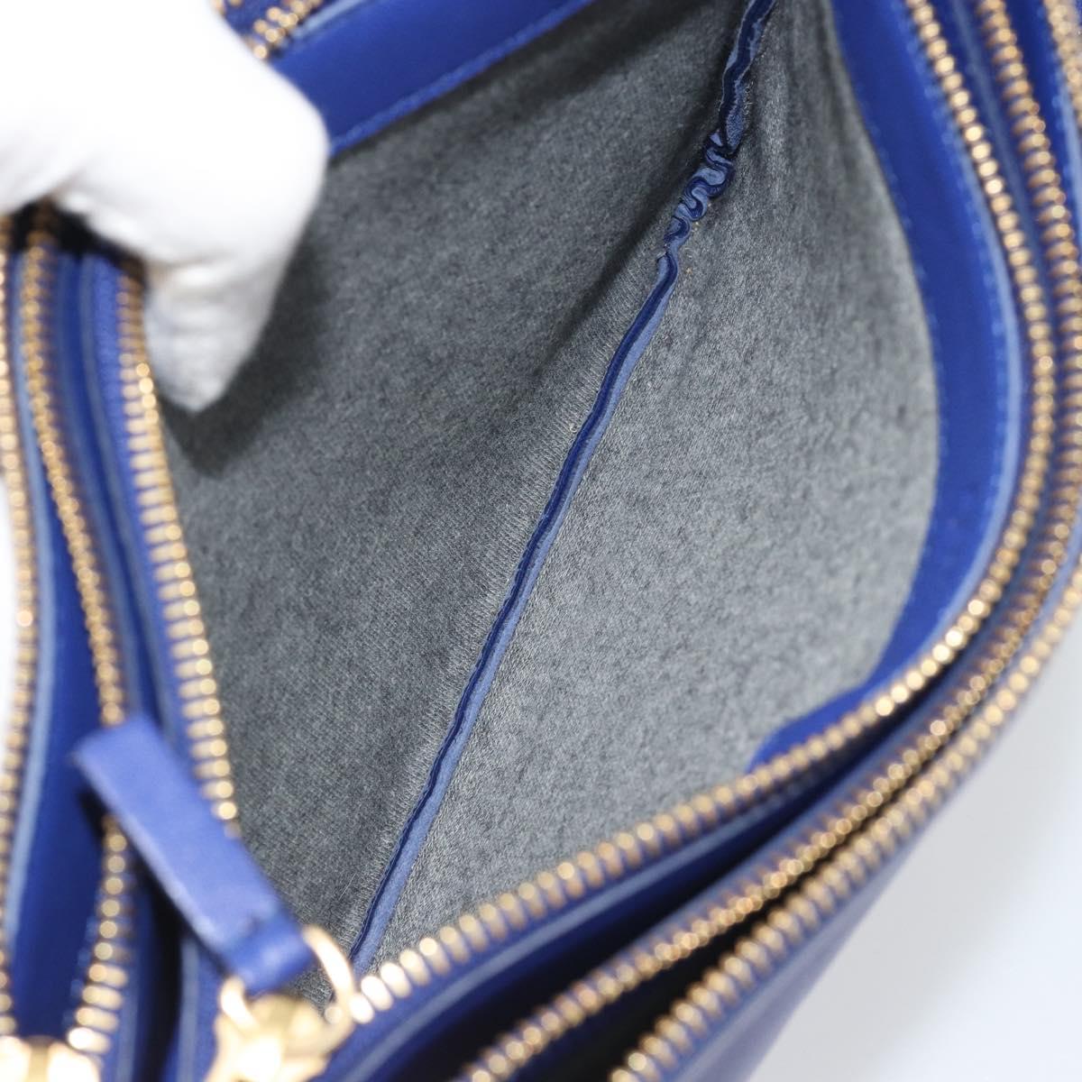 CELINE Trio Shoulder Bag Leather Blue Gold Auth mr2667