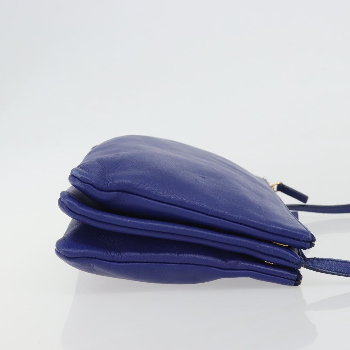 CELINE Trio Shoulder Bag Leather Blue Gold Auth mr2667