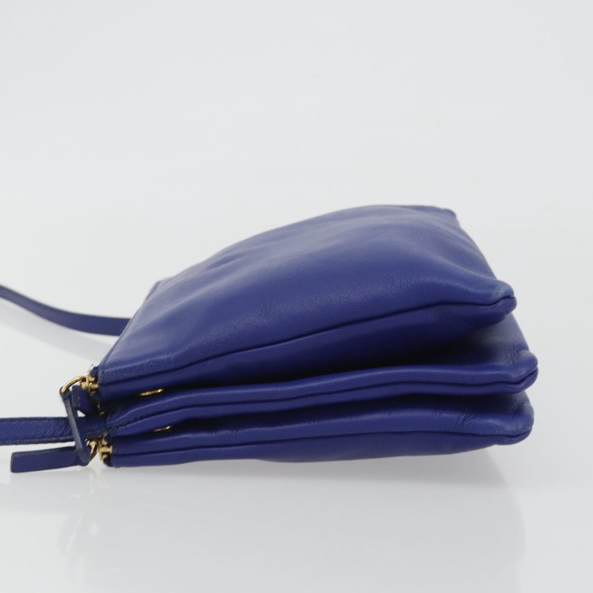 CELINE Trio Shoulder Bag Leather Blue Gold Auth mr2667