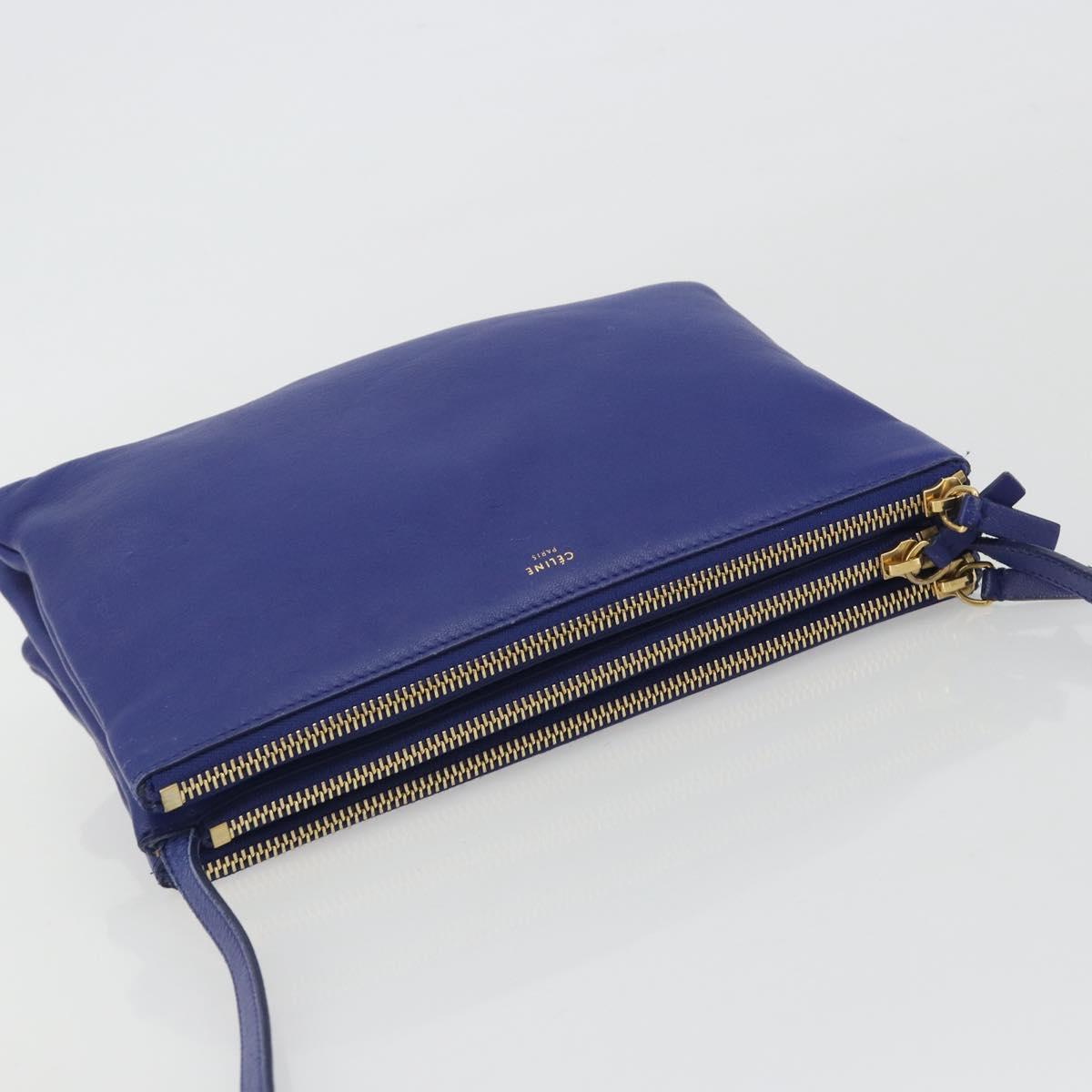 CELINE Trio Shoulder Bag Leather Blue Gold Auth mr2667