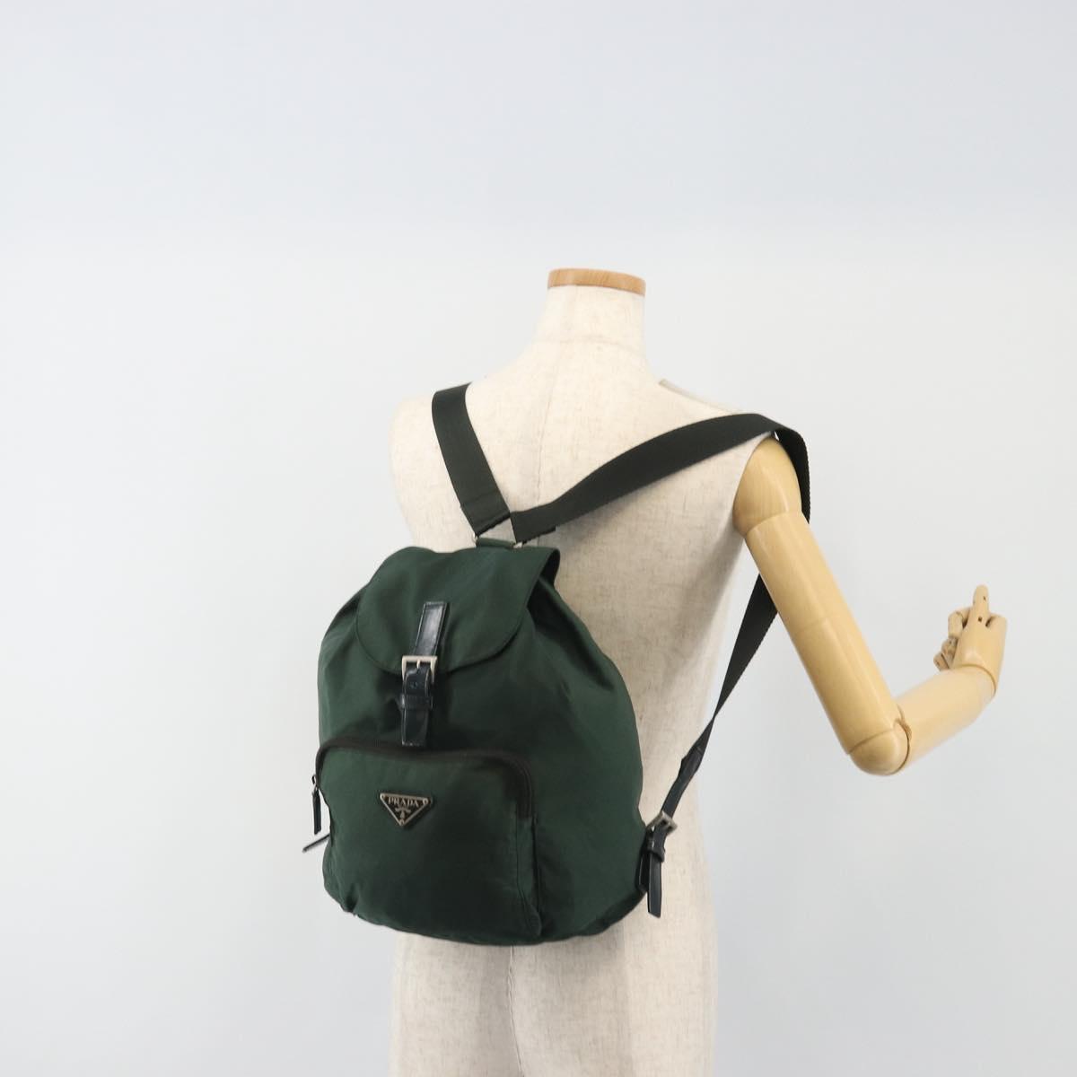 PRADA Backpack Nylon Green Silver Auth mr2668