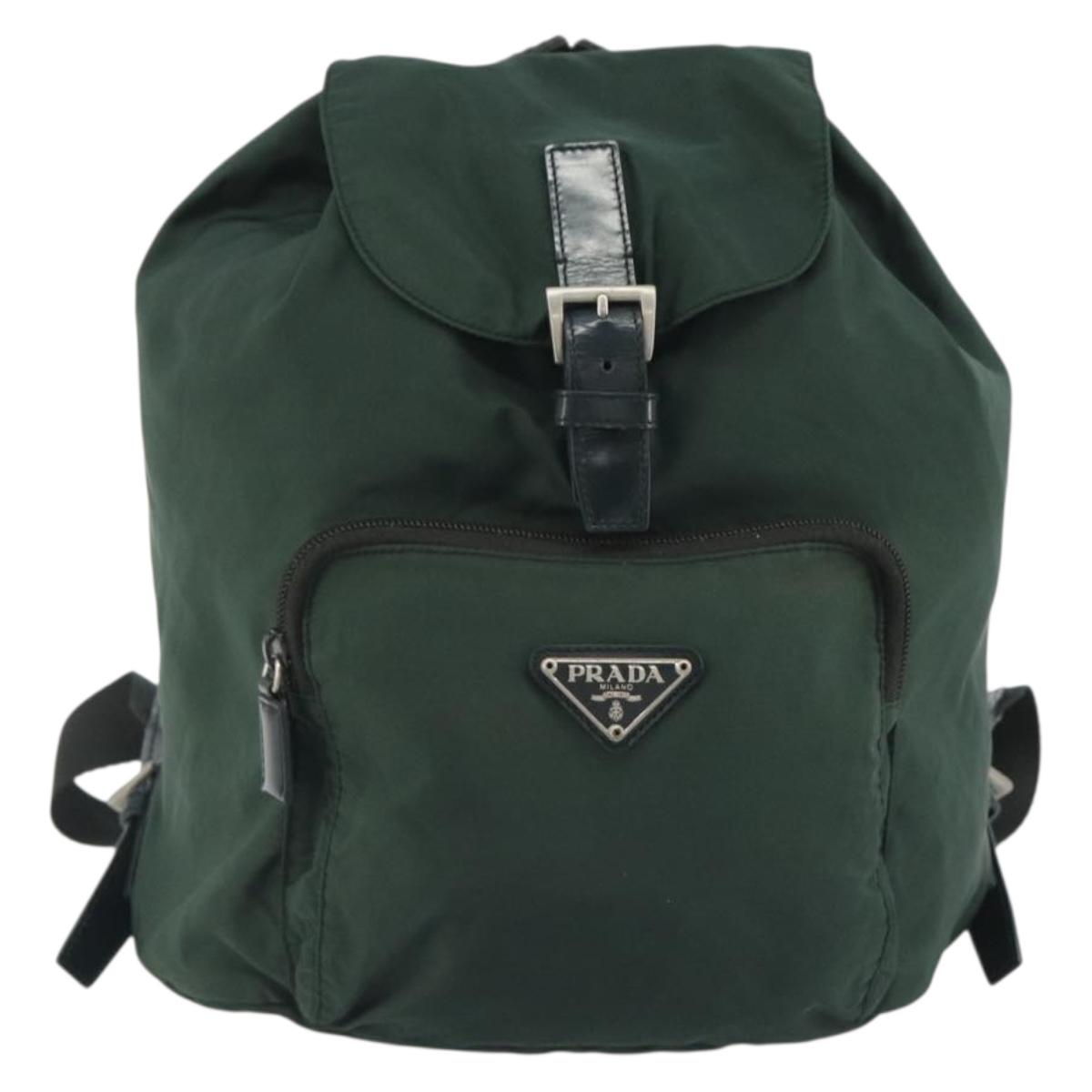 PRADA Backpack Nylon Green Silver Auth mr2668