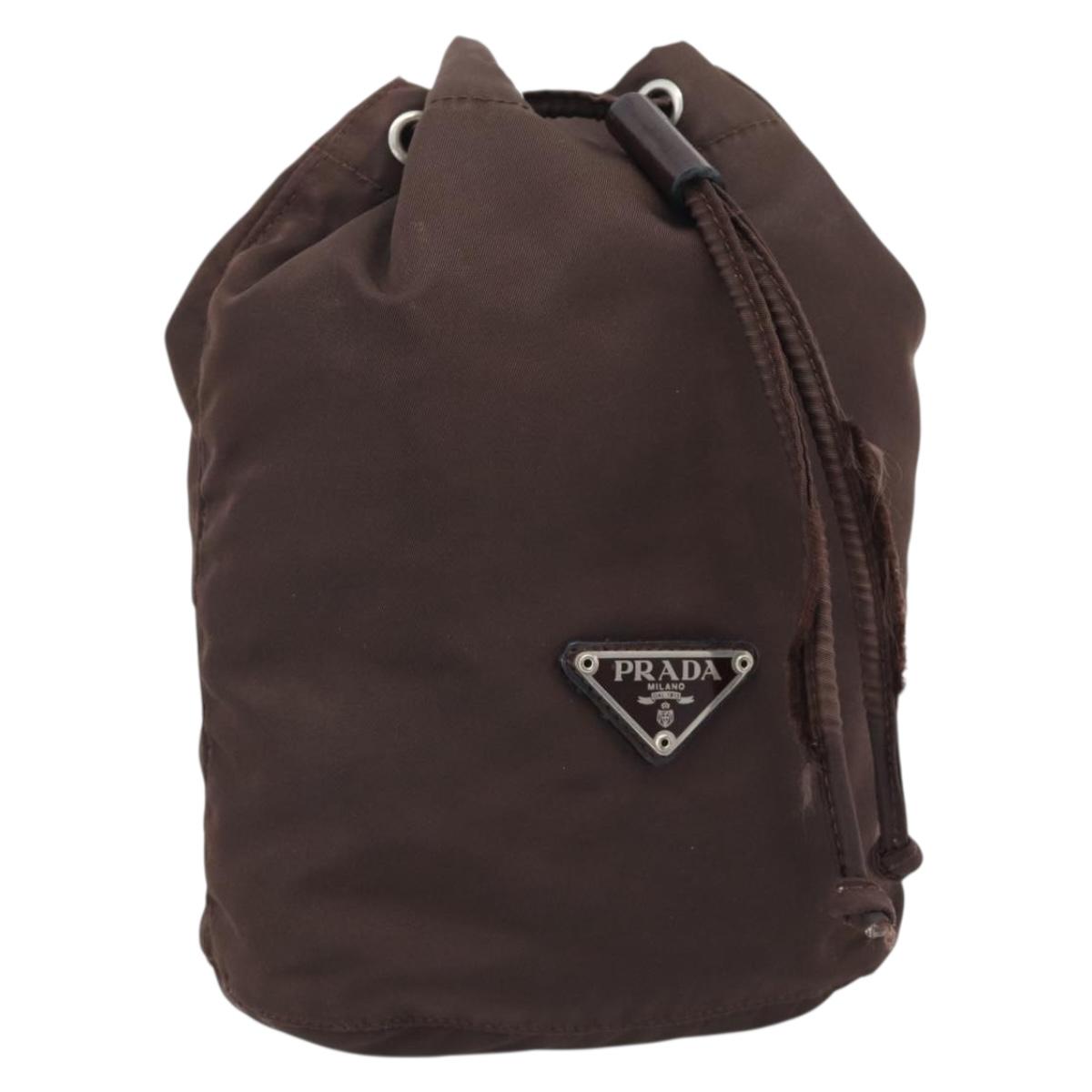 PRADA Pouch Nylon Brown Silver Auth mr2669