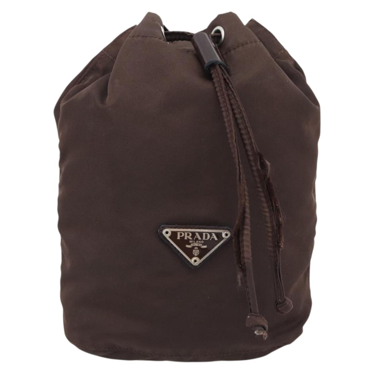 PRADA Pouch Nylon Brown Silver Auth mr2669