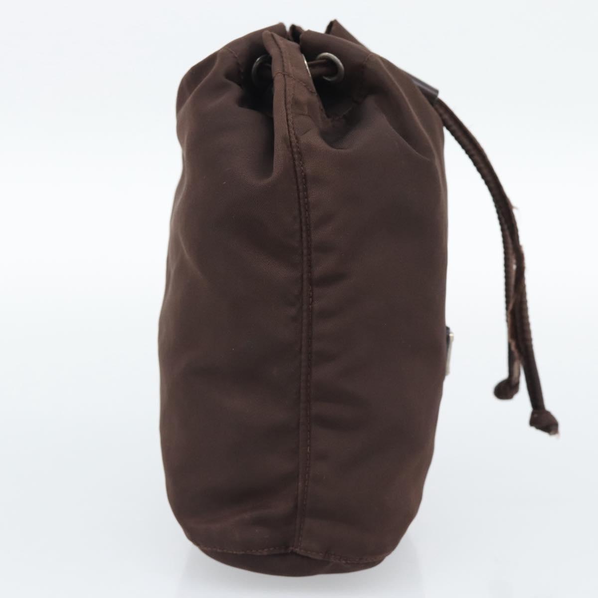 PRADA Pouch Nylon Brown Silver Auth mr2669