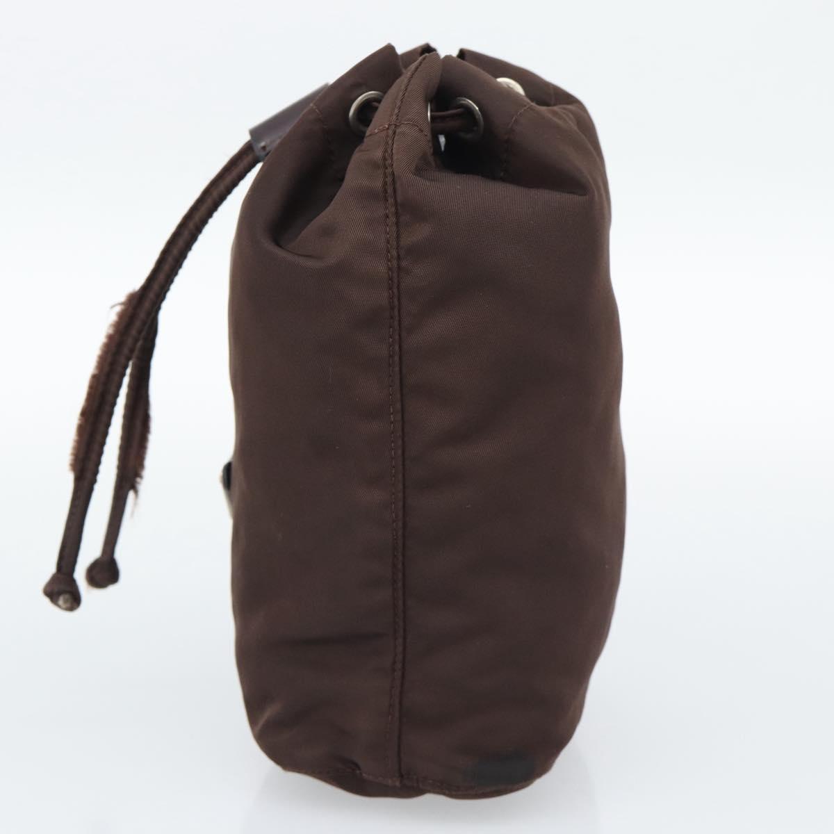 PRADA Pouch Nylon Brown Silver Auth mr2669
