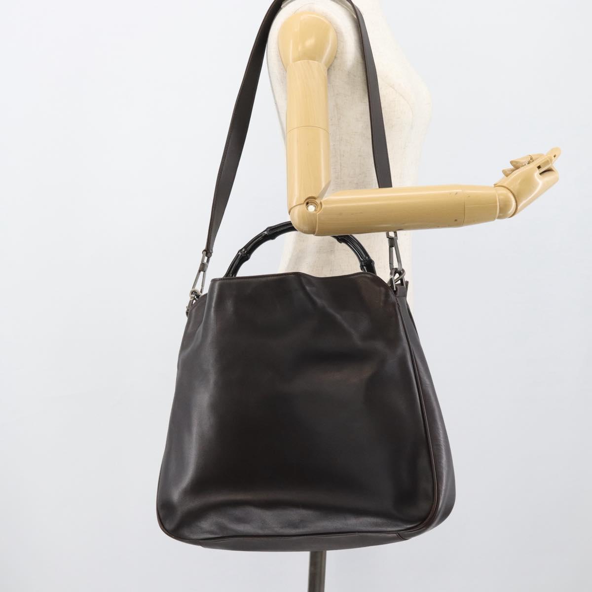 GUCCI Bamboo Shoulder Bag Leather 2way Brown Silver 0011577 Auth mr2670