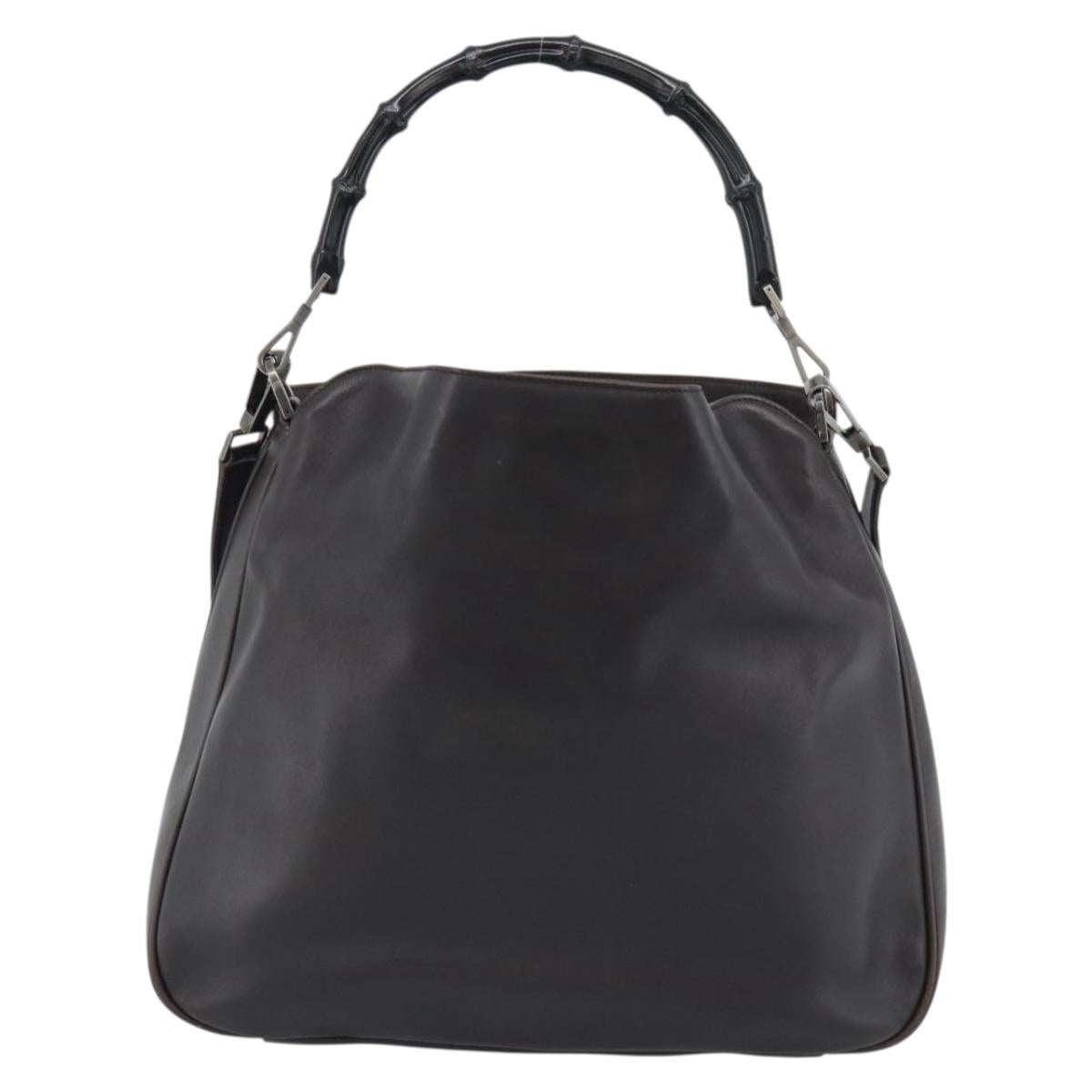 GUCCI Bamboo Shoulder Bag Leather 2way Brown Silver 0011577 Auth mr2670