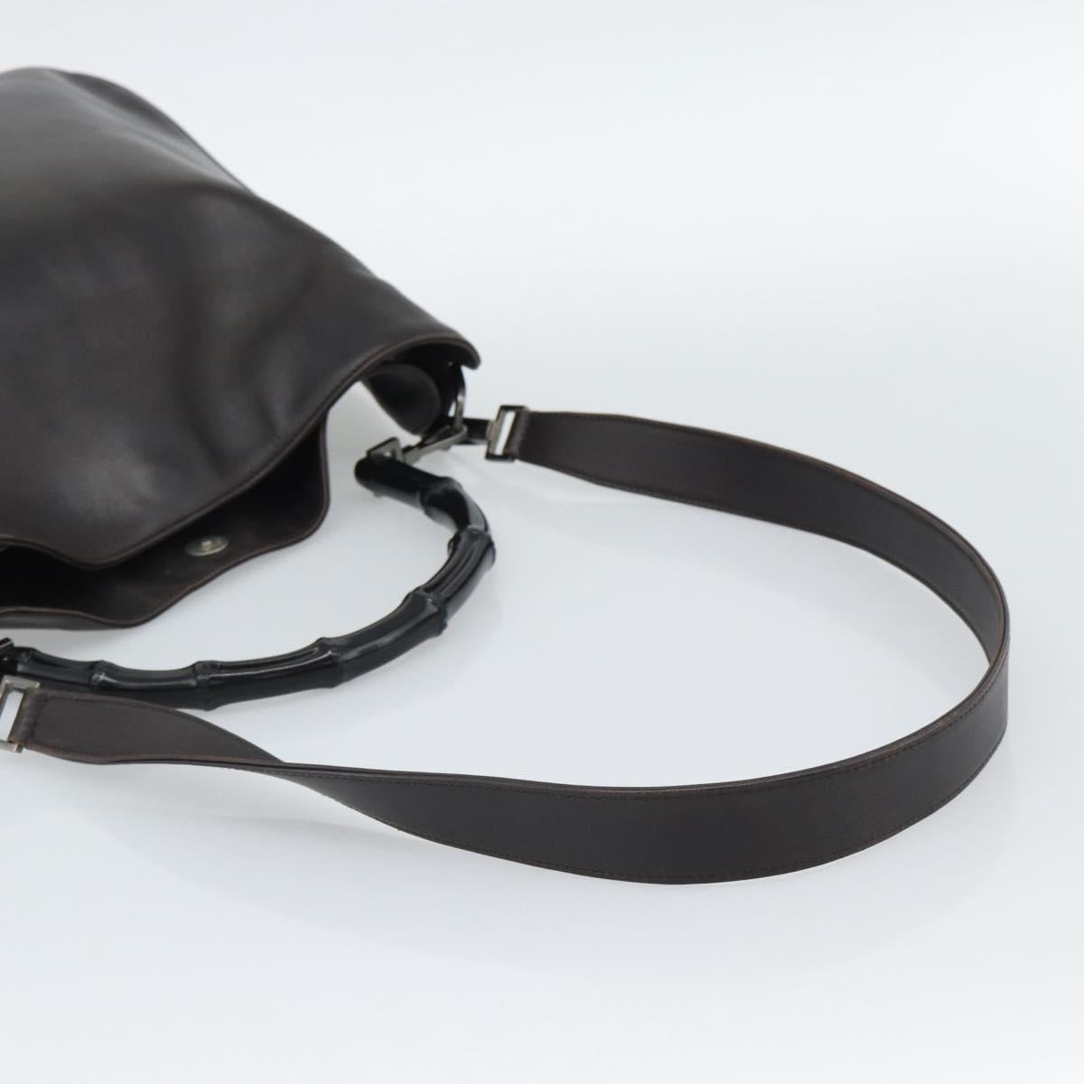 GUCCI Bamboo Shoulder Bag Leather 2way Brown Silver 0011577 Auth mr2670