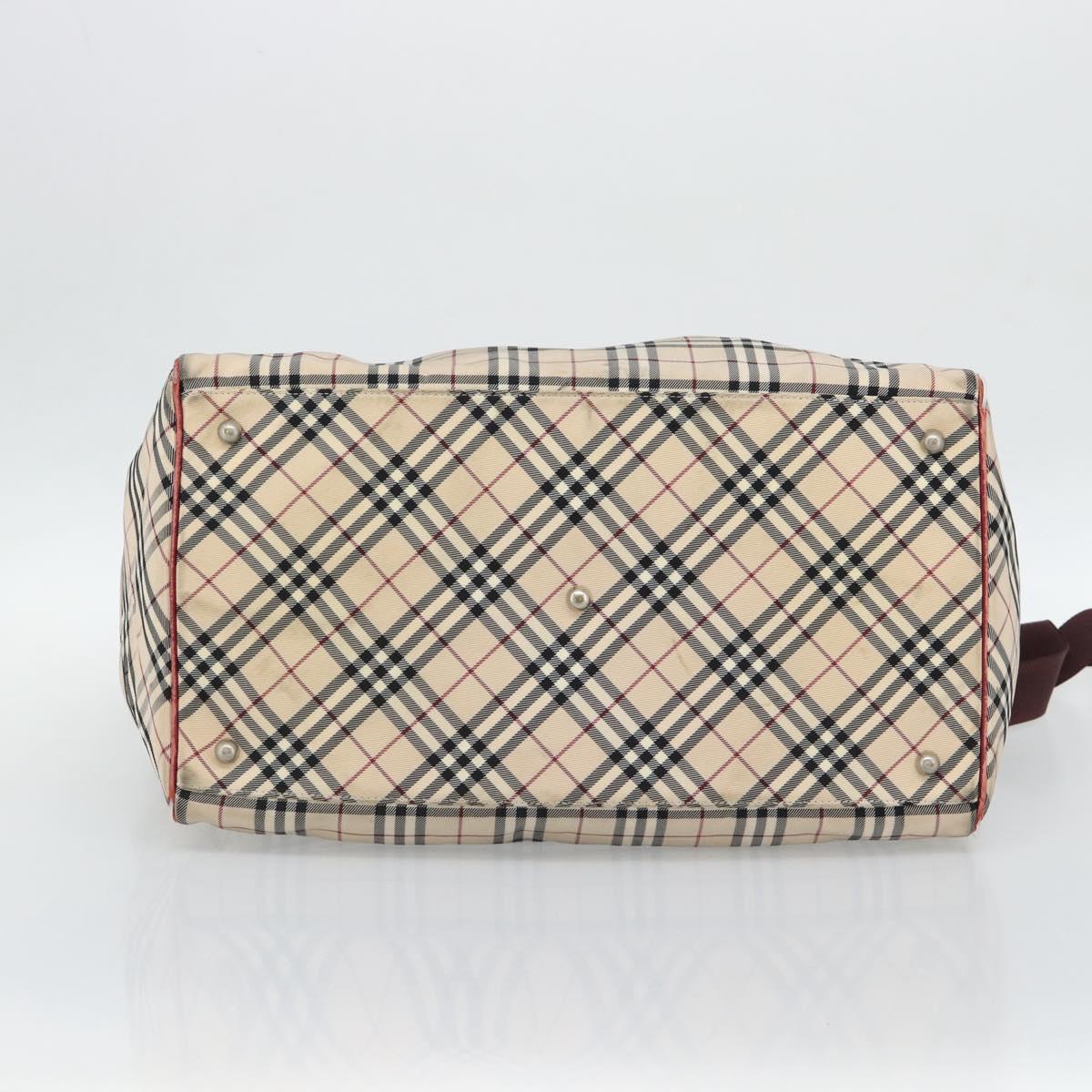 BURBERRY Blue Label Boston Bag Canvas 2way Beige Silver Auth mr2676