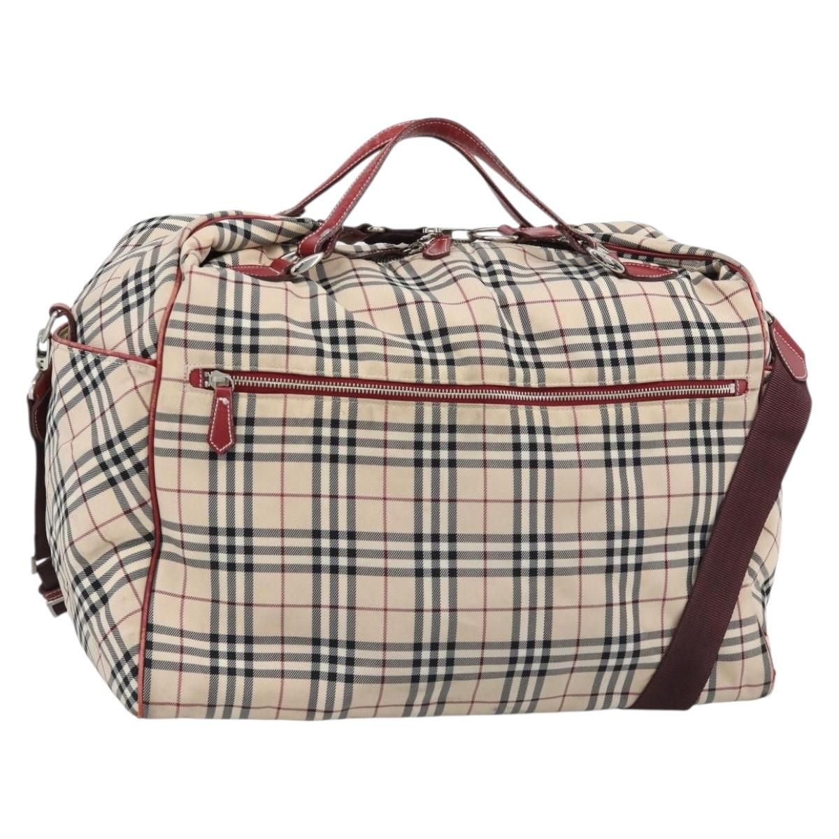 BURBERRY Blue Label Boston Bag Canvas 2way Beige Silver Auth mr2676