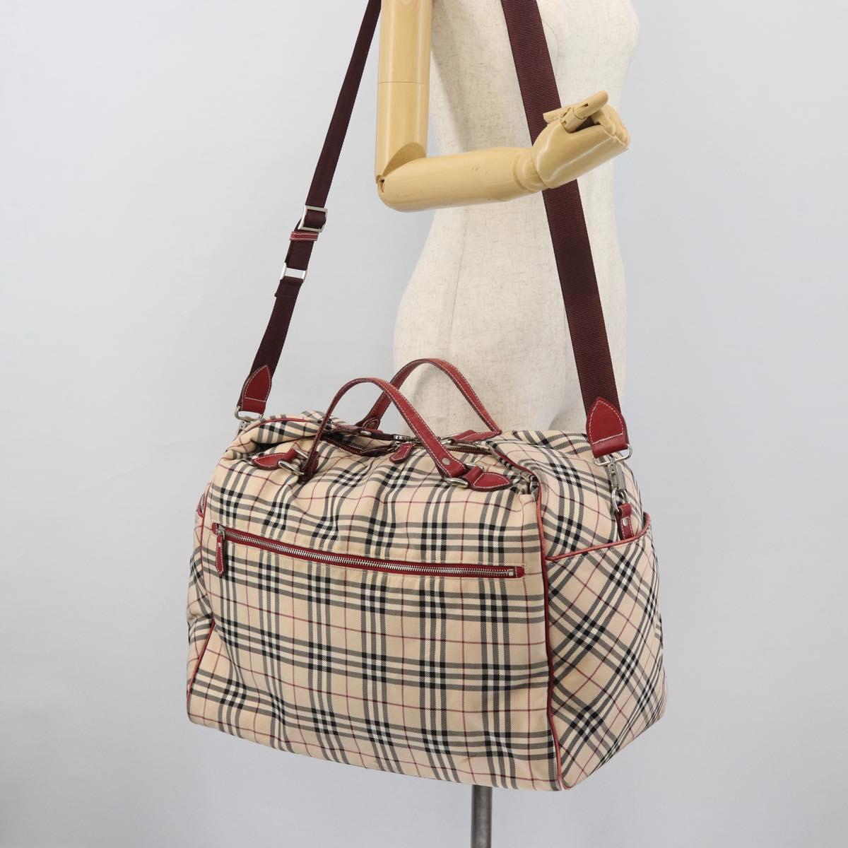 BURBERRY Blue Label Boston Bag Canvas 2way Beige Silver Auth mr2676