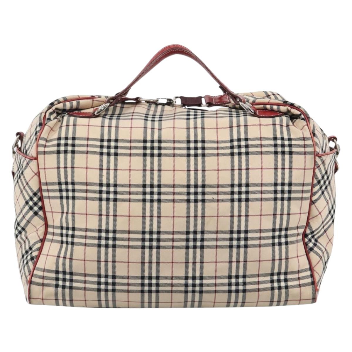 BURBERRY Blue Label Boston Bag Canvas 2way Beige Silver Auth mr2676