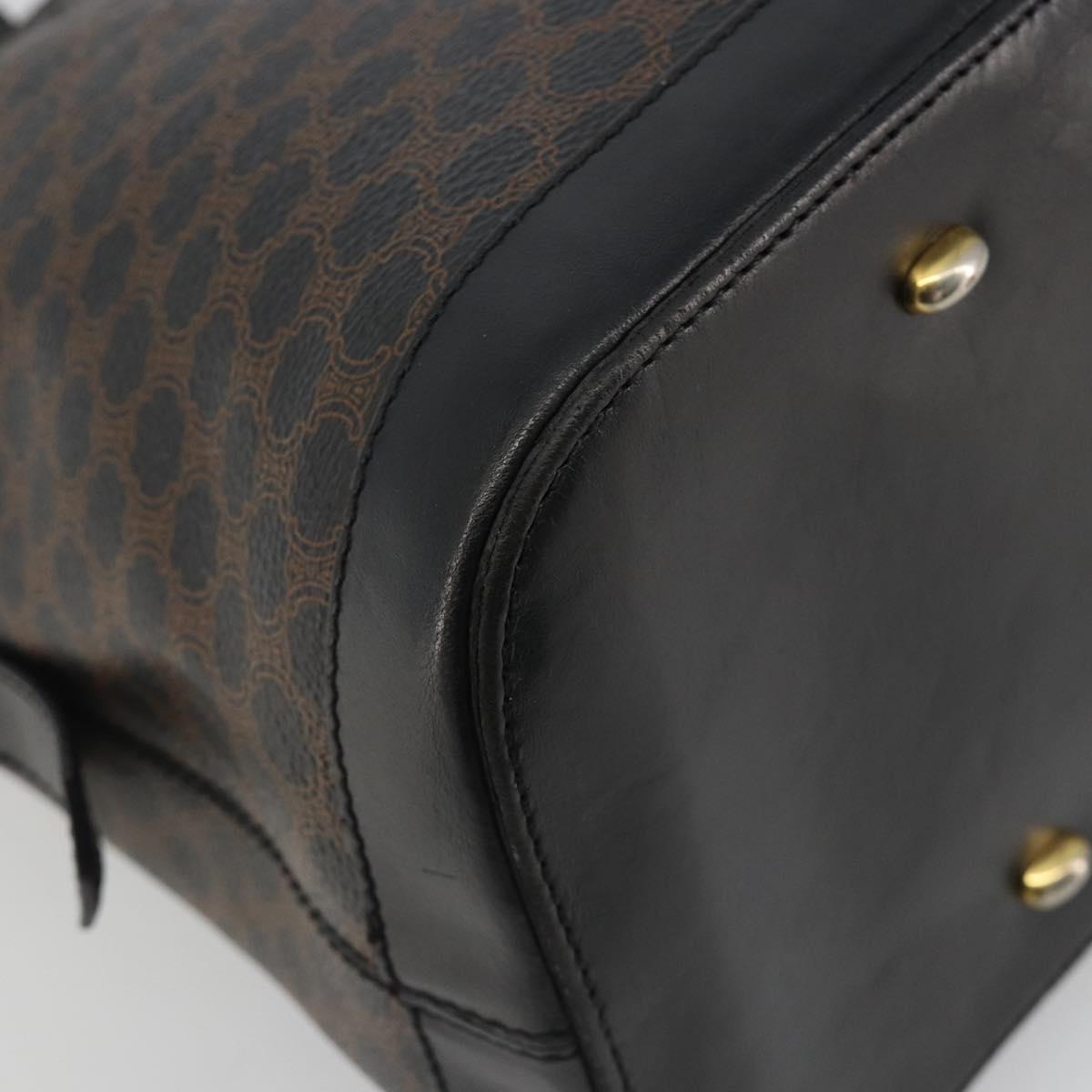 CELINE Macadam Canvas Hand Bag PVC Leather Black Gold Auth mr2677