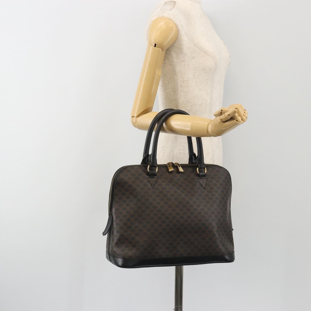 CELINE Macadam Canvas Hand Bag PVC Leather Black Gold Auth mr2677