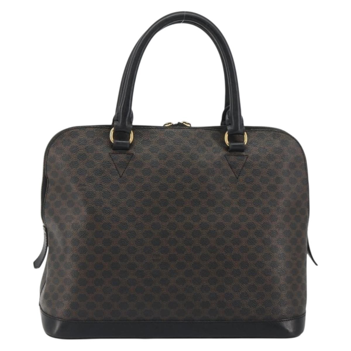 CELINE Macadam Canvas Hand Bag PVC Leather Black Gold Auth mr2677