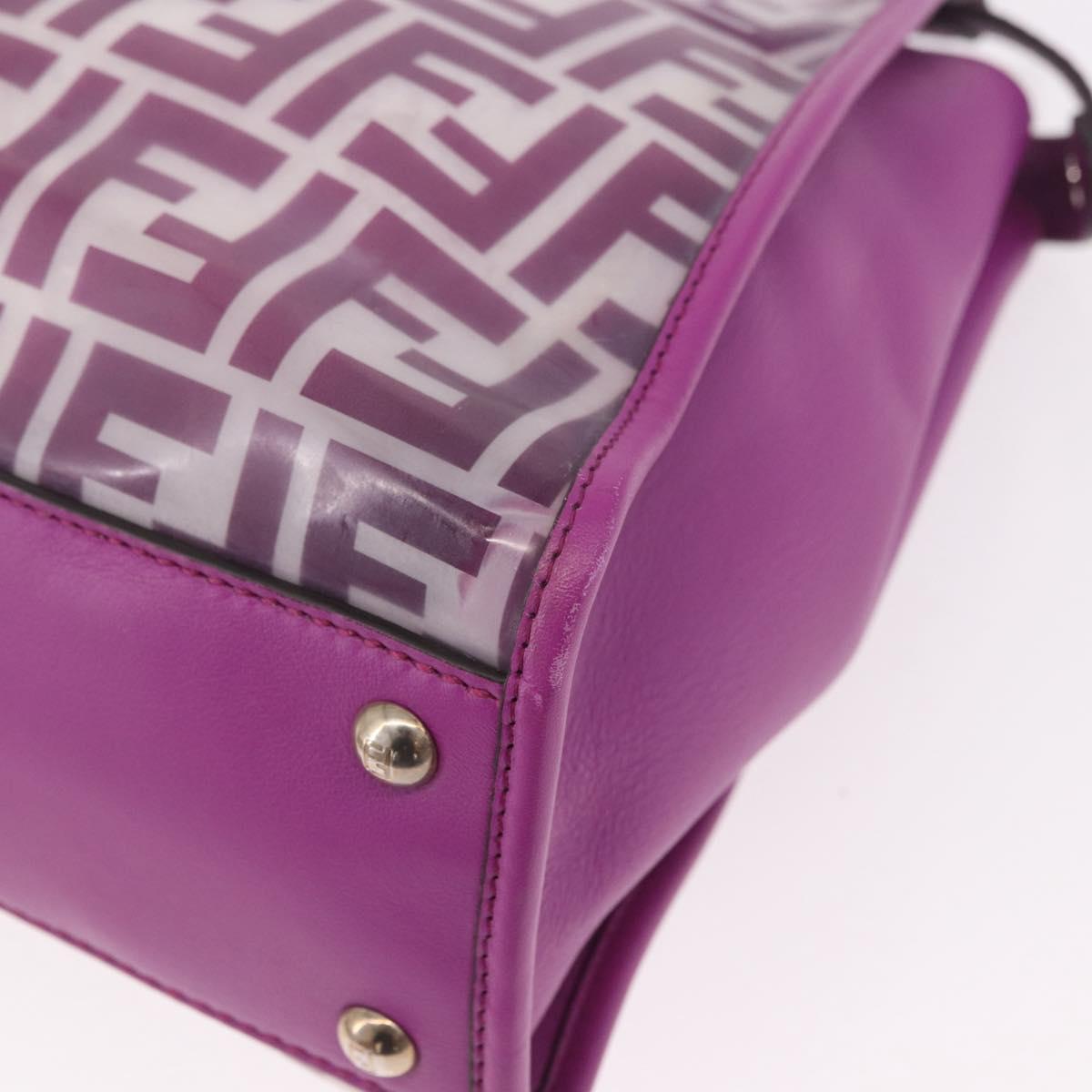 FENDI Zucca Canvas Hand Bag Vinyl Leather 2way Purple Silver Auth mr2679A