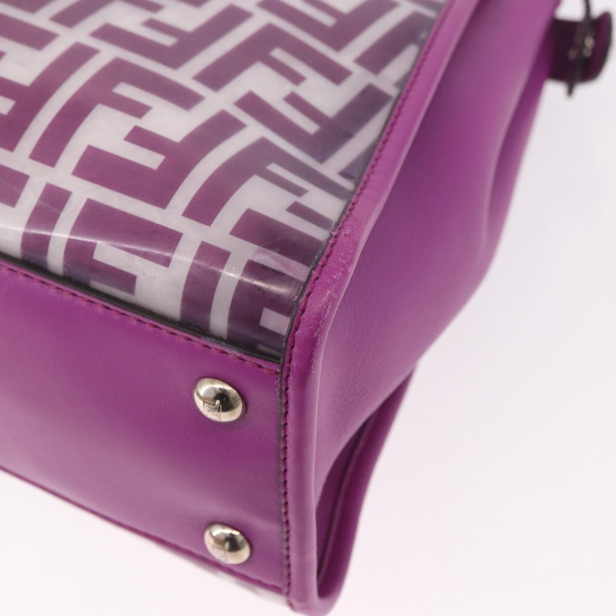 FENDI Zucca Canvas Hand Bag Vinyl Leather 2way Purple Silver Auth mr2679A