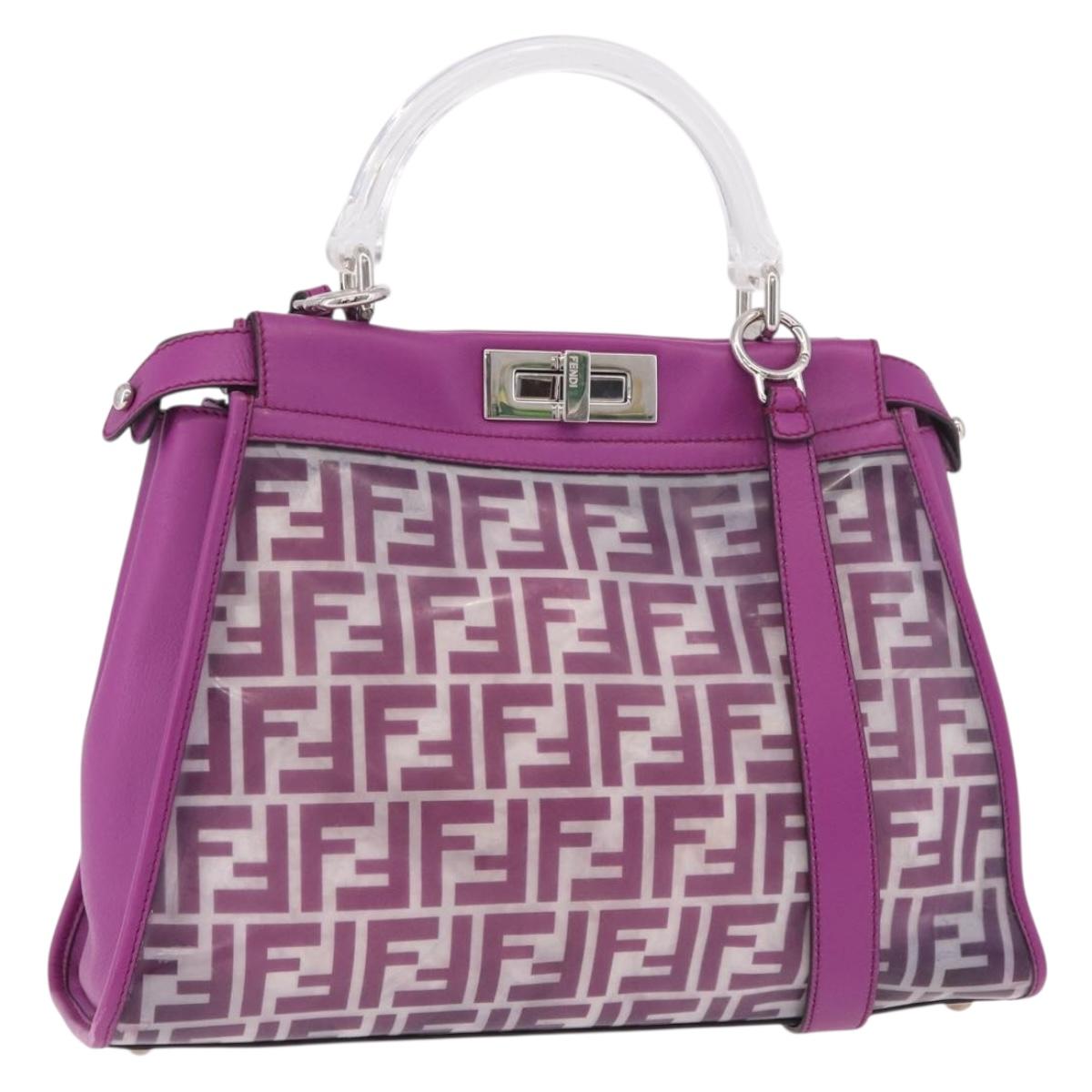 FENDI Zucca Canvas Hand Bag Vinyl Leather 2way Purple Silver Auth mr2679A