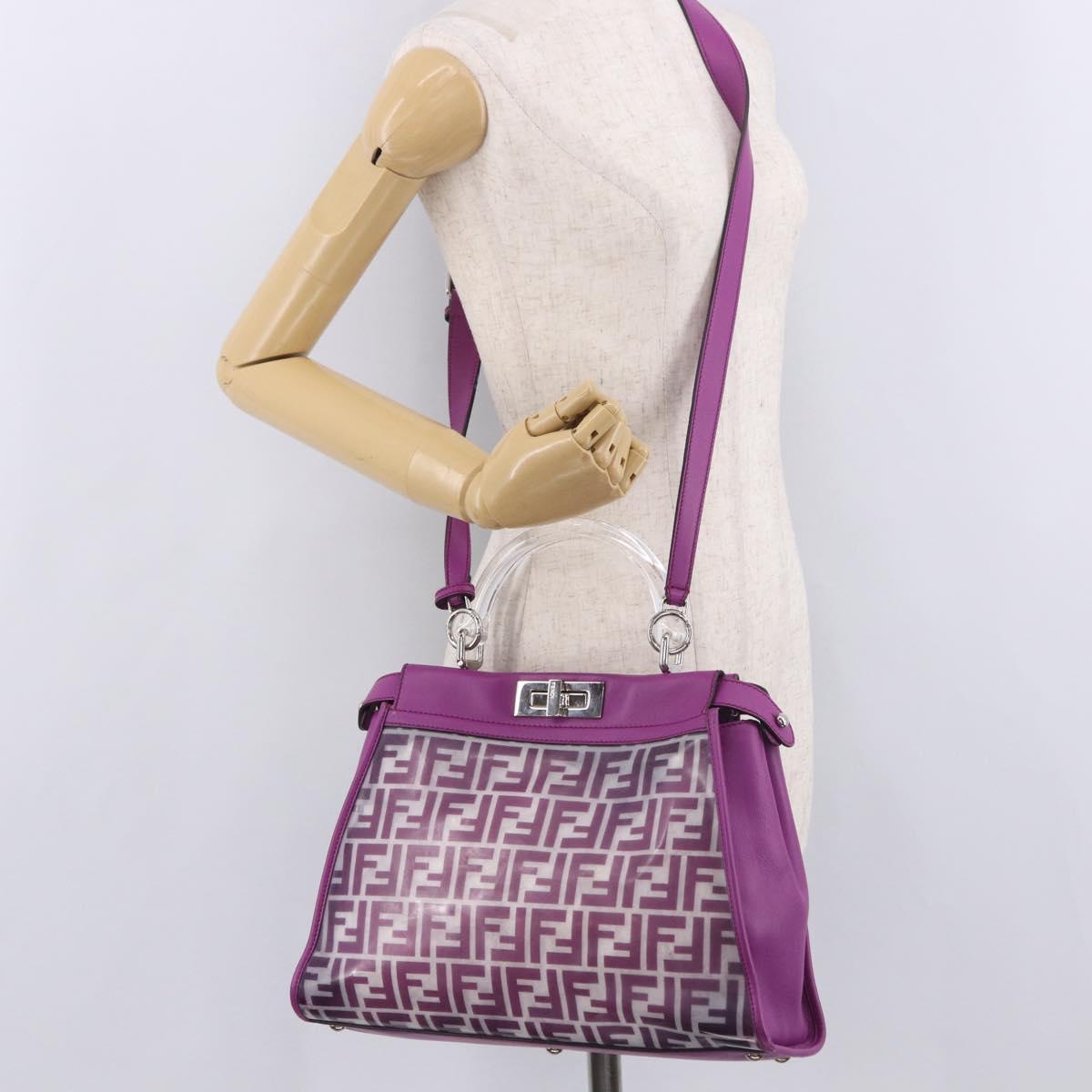 FENDI Zucca Canvas Hand Bag Vinyl Leather 2way Purple Silver Auth mr2679A