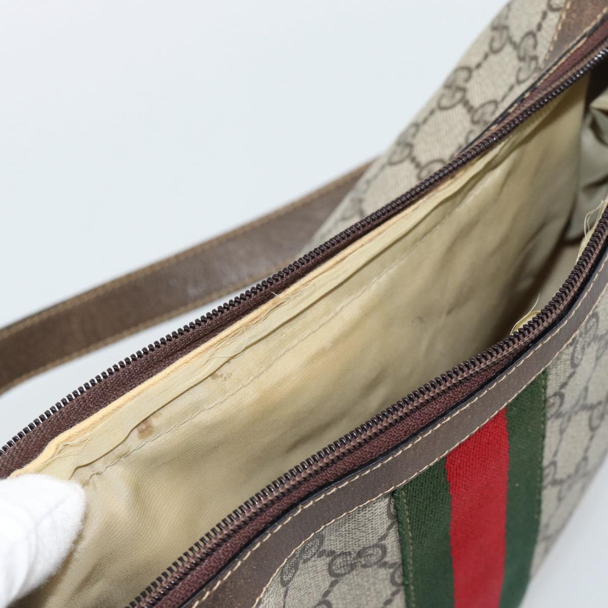 GUCCI GG Supreme Web Sherry Line Bag PVC Beige Gold 10 01 3840 Auth mr2681