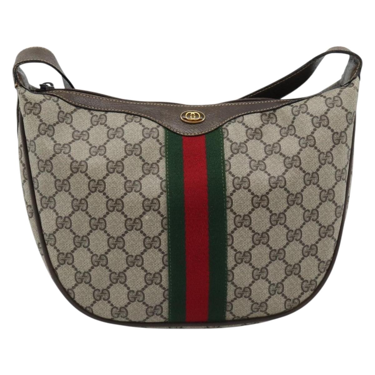 GUCCI GG Supreme Web Sherry Line Bag PVC Beige Gold 10 01 3840 Auth mr2681