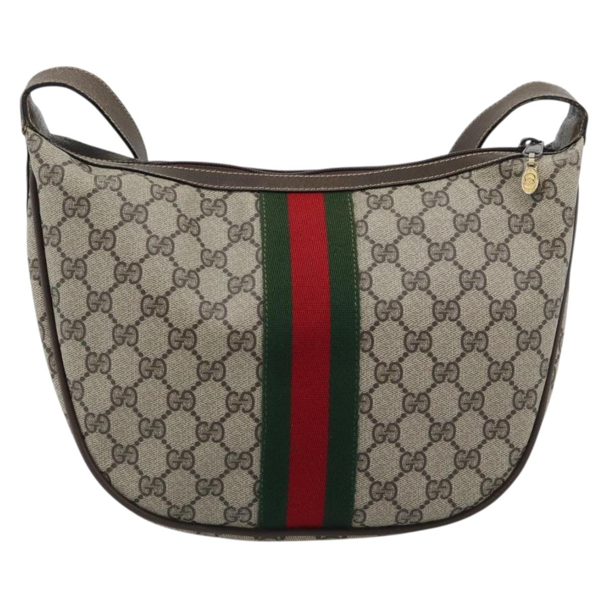 GUCCI GG Supreme Web Sherry Line Bag PVC Beige Gold 10 01 3840 Auth mr2681