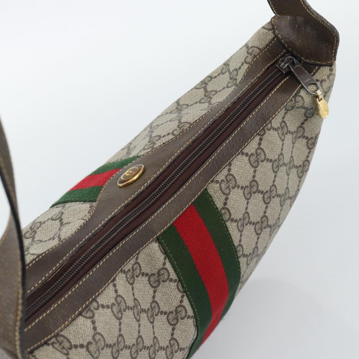 GUCCI GG Supreme Web Sherry Line Bag PVC Beige Gold 10 01 3840 Auth mr2681