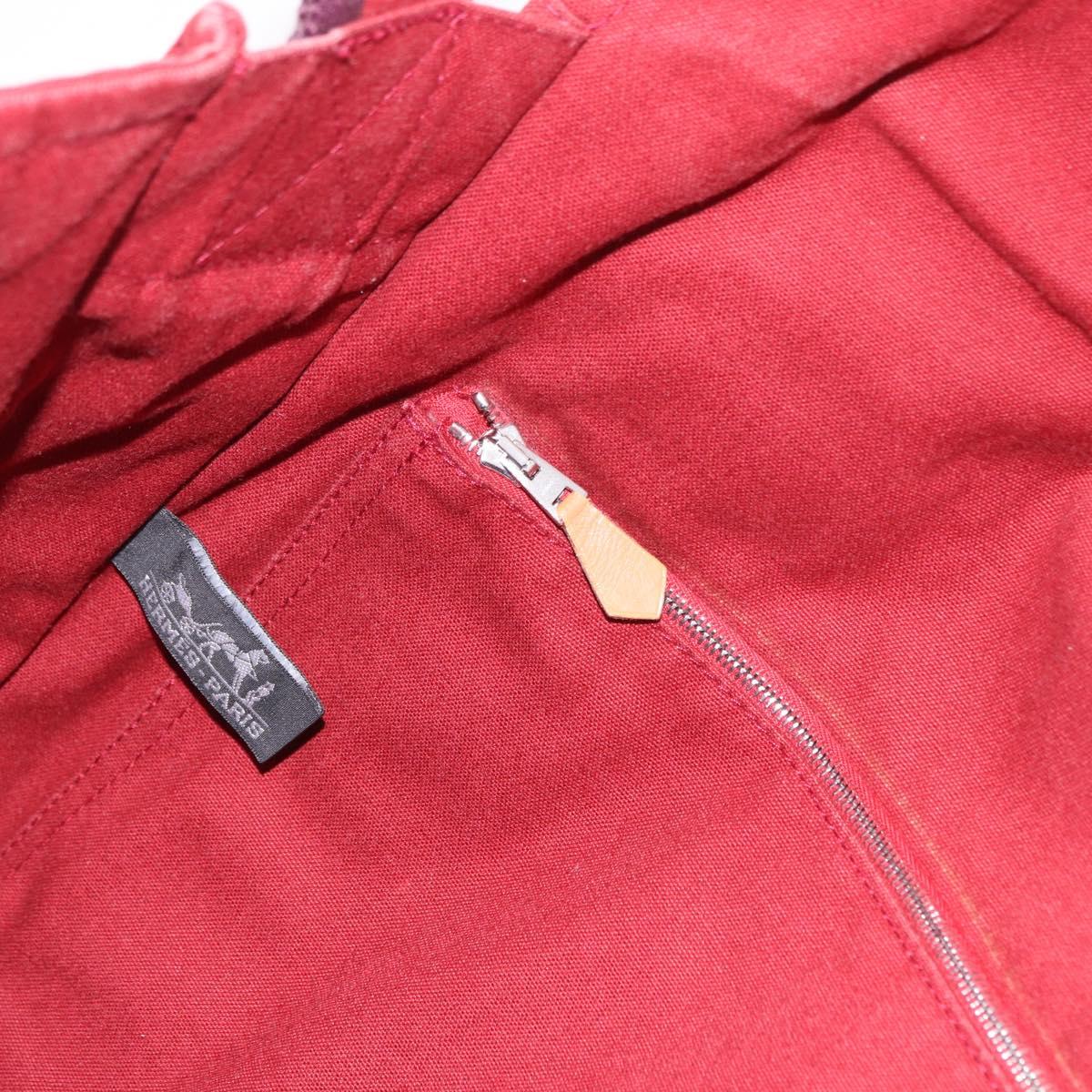 HERMES Bathas Shoulder Bag Canvas Red Silver Auth mr2683