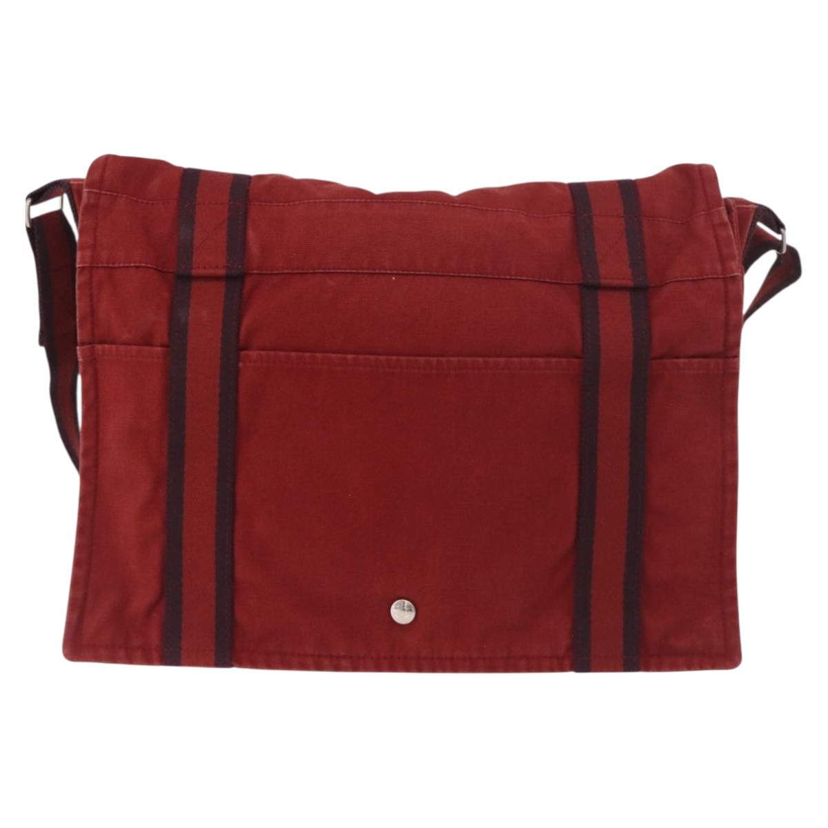 HERMES Bathas Shoulder Bag Canvas Red Silver Auth mr2683