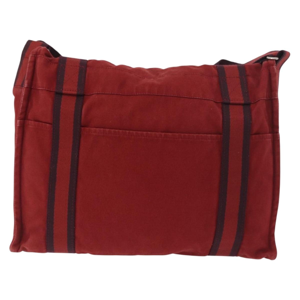 HERMES Bathas Shoulder Bag Canvas Red Silver Auth mr2683