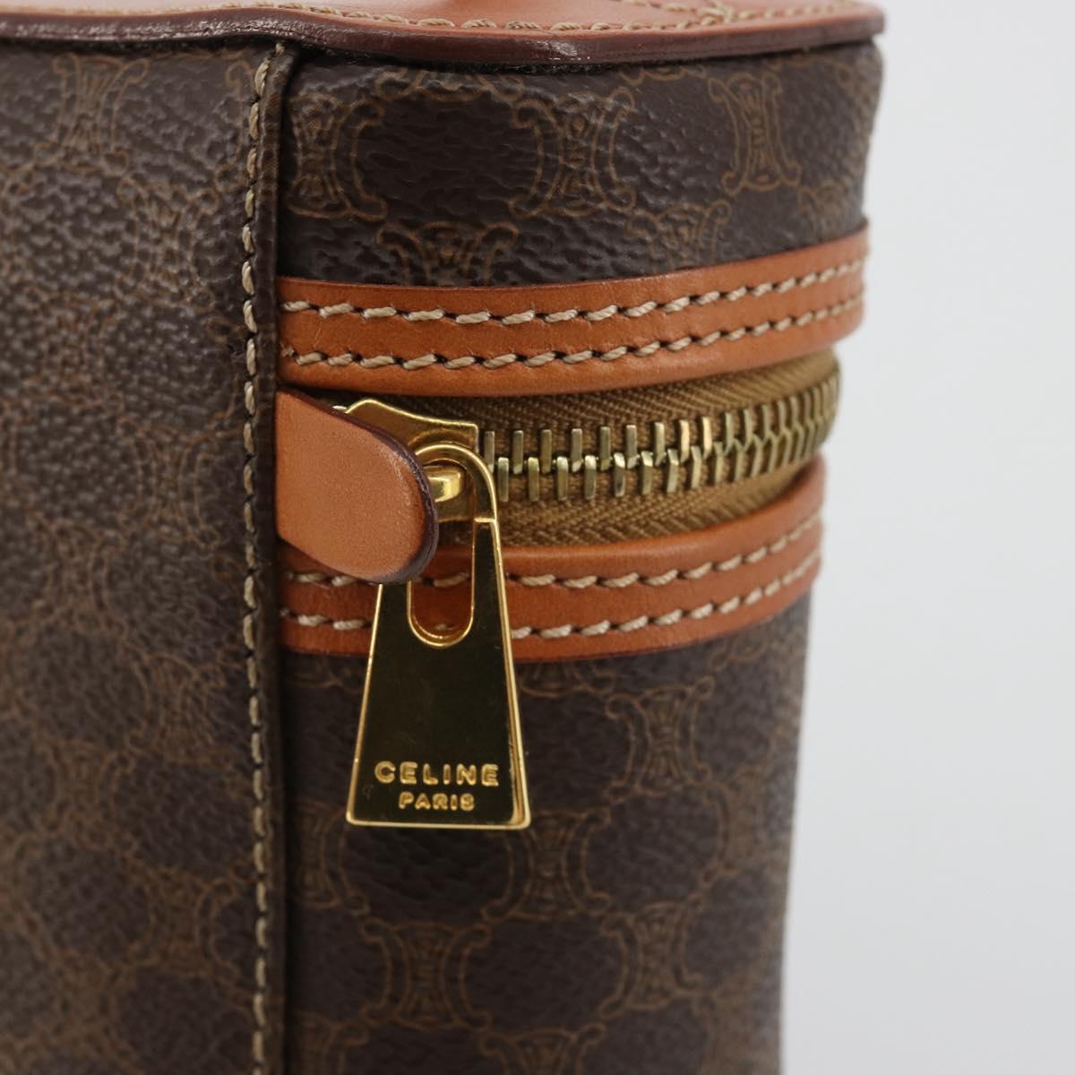 CELINE Macadam Canvas Vanity Hand Bag PVC Leather Brown Gold Auth mr2684A