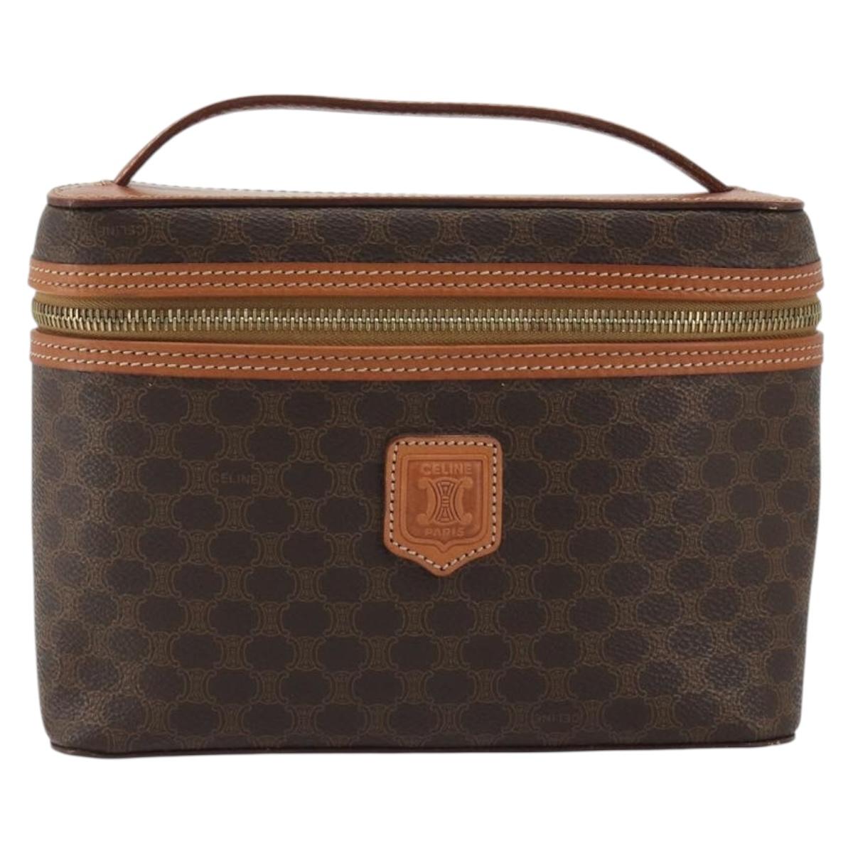 CELINE Macadam Canvas Vanity Hand Bag PVC Leather Brown Gold Auth mr2684A